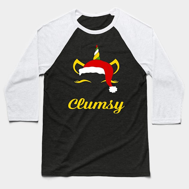 Clumsy Santa Claus Unicorn Birthday Characteristic Christmas Baseball T-Shirt by familycuteycom